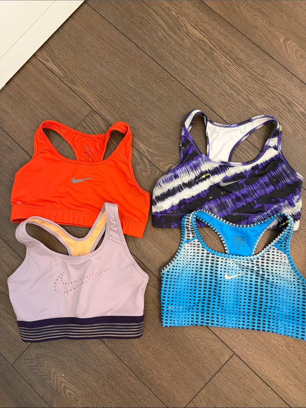 Nike Women's Racerback Sports Bras - Orange, Purple Pattern, Lilac, Blue